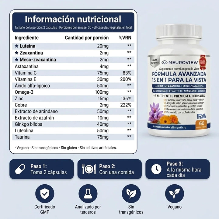 Neuroview 15 en 1 Fórmula Avanzada para la Vista